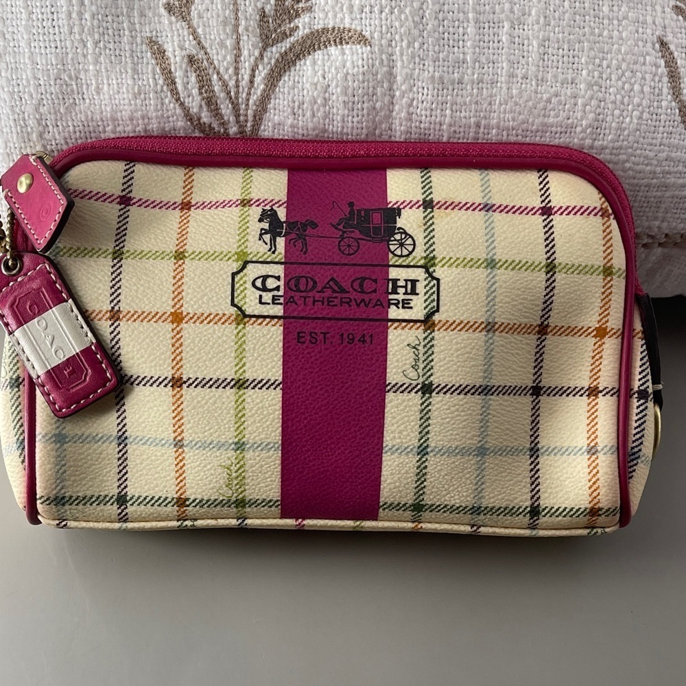 Coach Tattersol Cosmetic or Wristlet Pink and Cream with Coach Box and Hang Tag